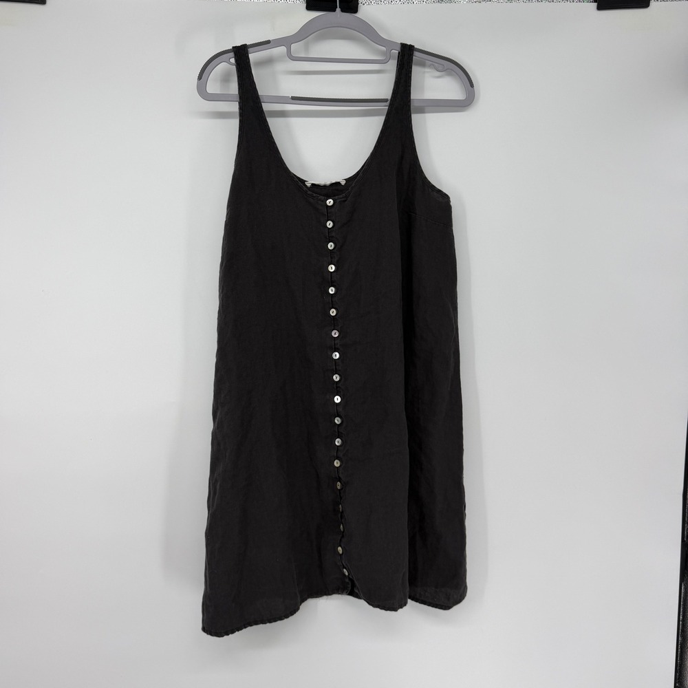 Oysho 100% Linen Button Front Sleeveless Shift Dress Charcoal Gray Womens Medium
